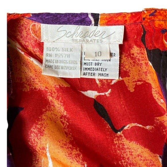 Vtg Schroder 100% Silk Floral Blouse Top Red Purple Orange Black Sz 10 Boho 80s - Picture 6 of 7